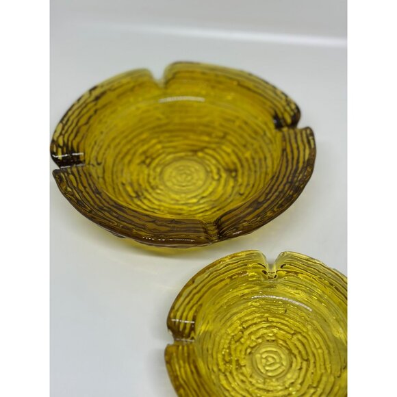 VTG 1970's Anchor Hocking Soreno Woodgrain Style Heavy Ashtray Amber Set of 2 - Picture 2 of 10